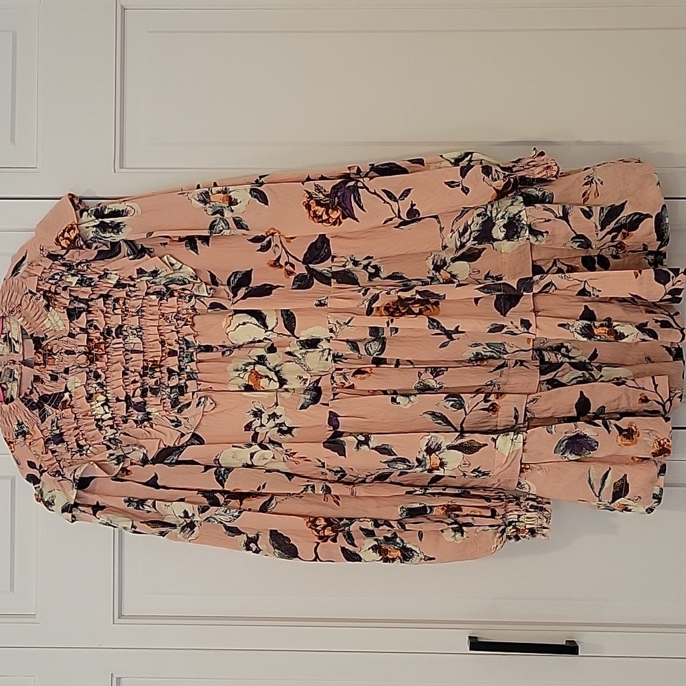 EUC Anthropologie Long Sleeve Floral Smocked Mini Dress Size S - Picture 5 of 13